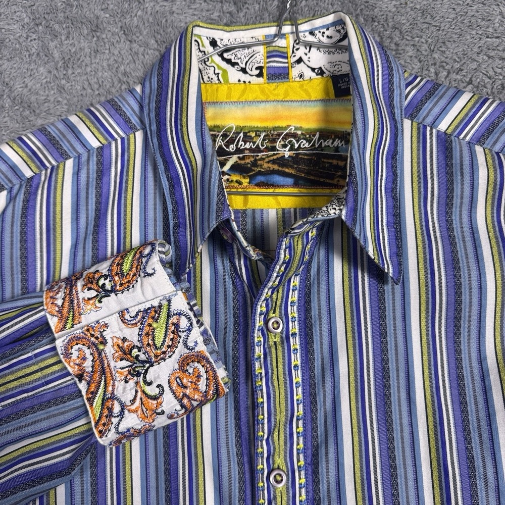 Robert Graham Shirt Men L Modern American Flip Cuff Preppy Geometric Classic